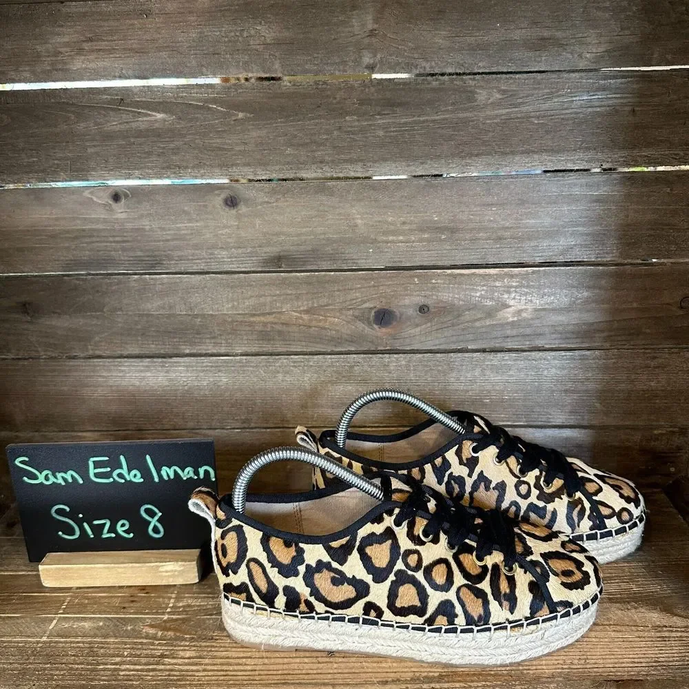 Womens Sam Edelman Celina Leopard Calf Hair Platform Espadrilles Size 8 M‎ GUC